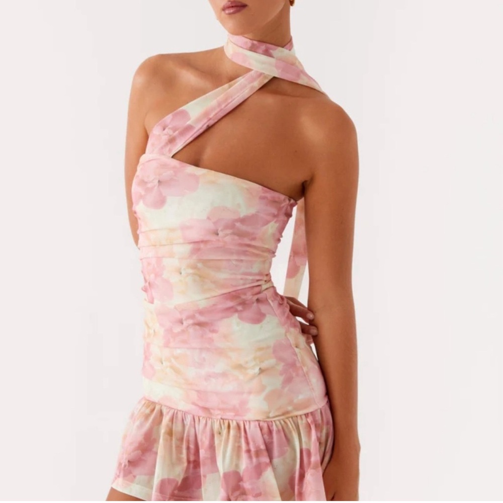 Peppermayo One Shoulder Pink Floral Dress
